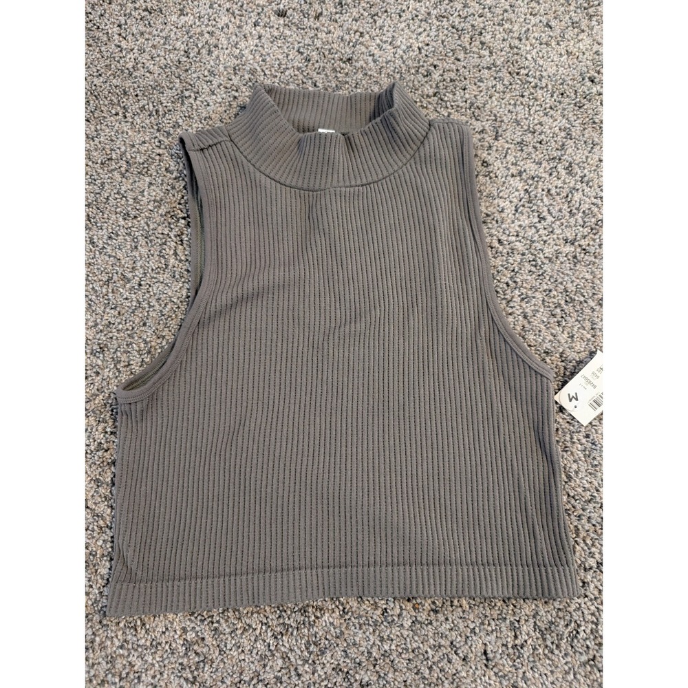 Aeropostale Ribbed Mock‎ Neck Sleeveless Crop Top Charcoal Gray Size M